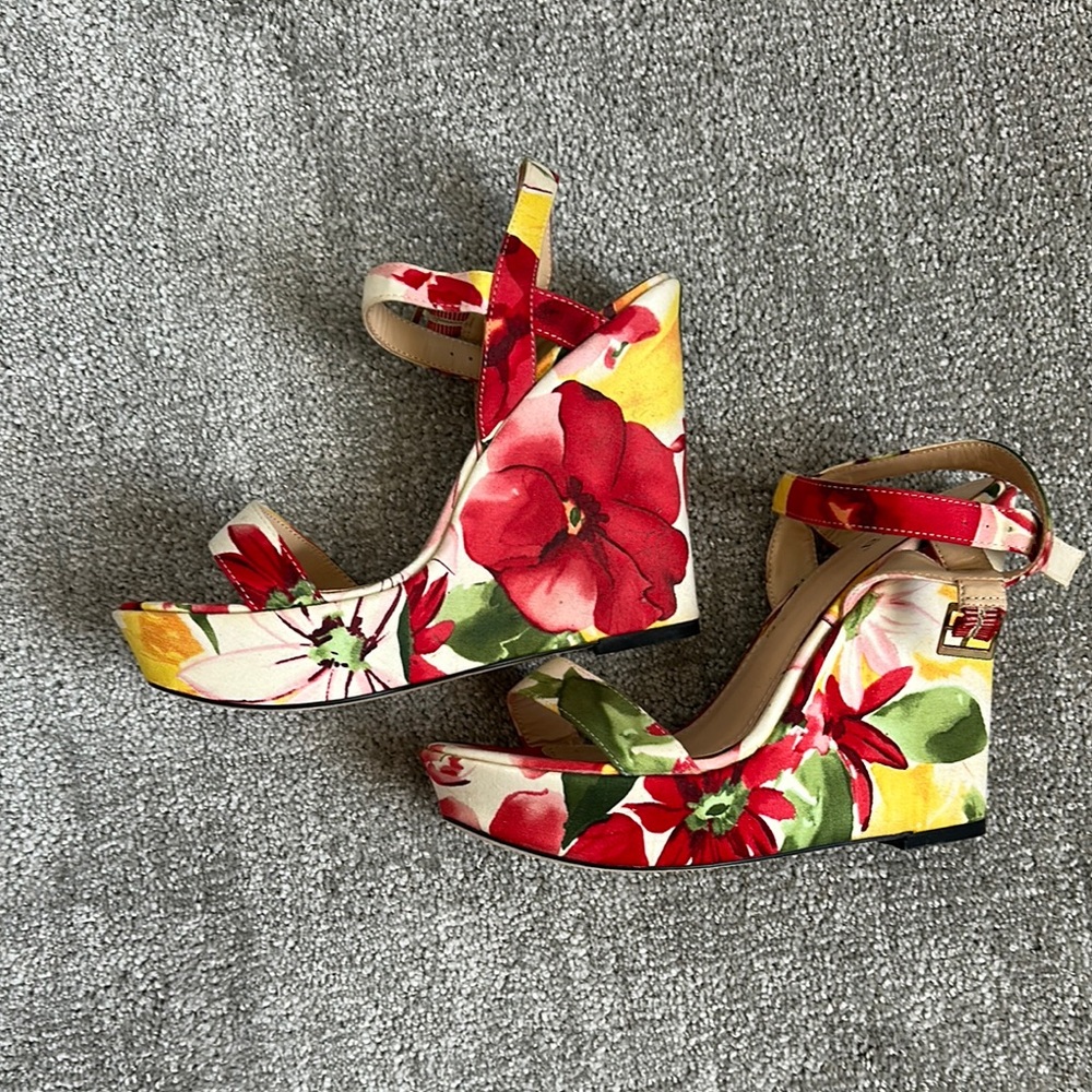 Diba Red Floral Wedge Sandals